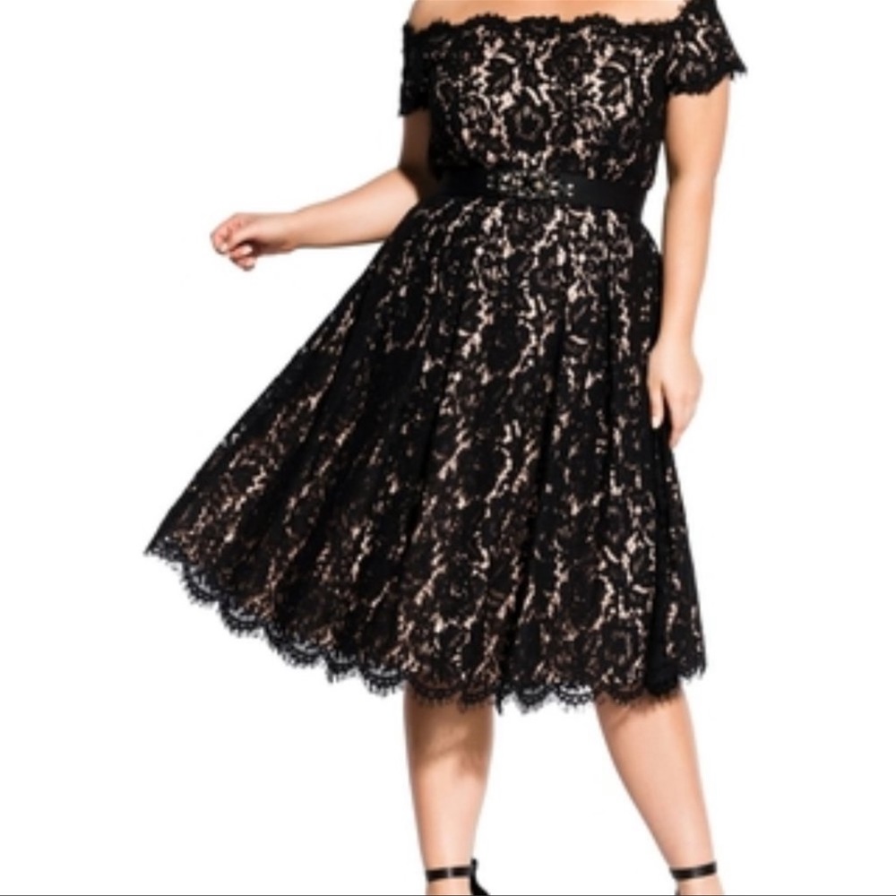 City chic lace off the shoulder dress